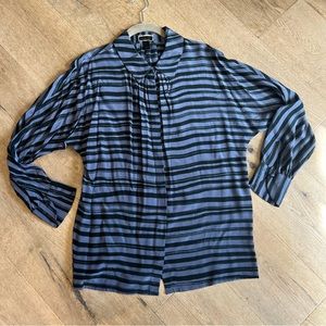 Silk Kelly wearstler blue and black striped graphic blouse top